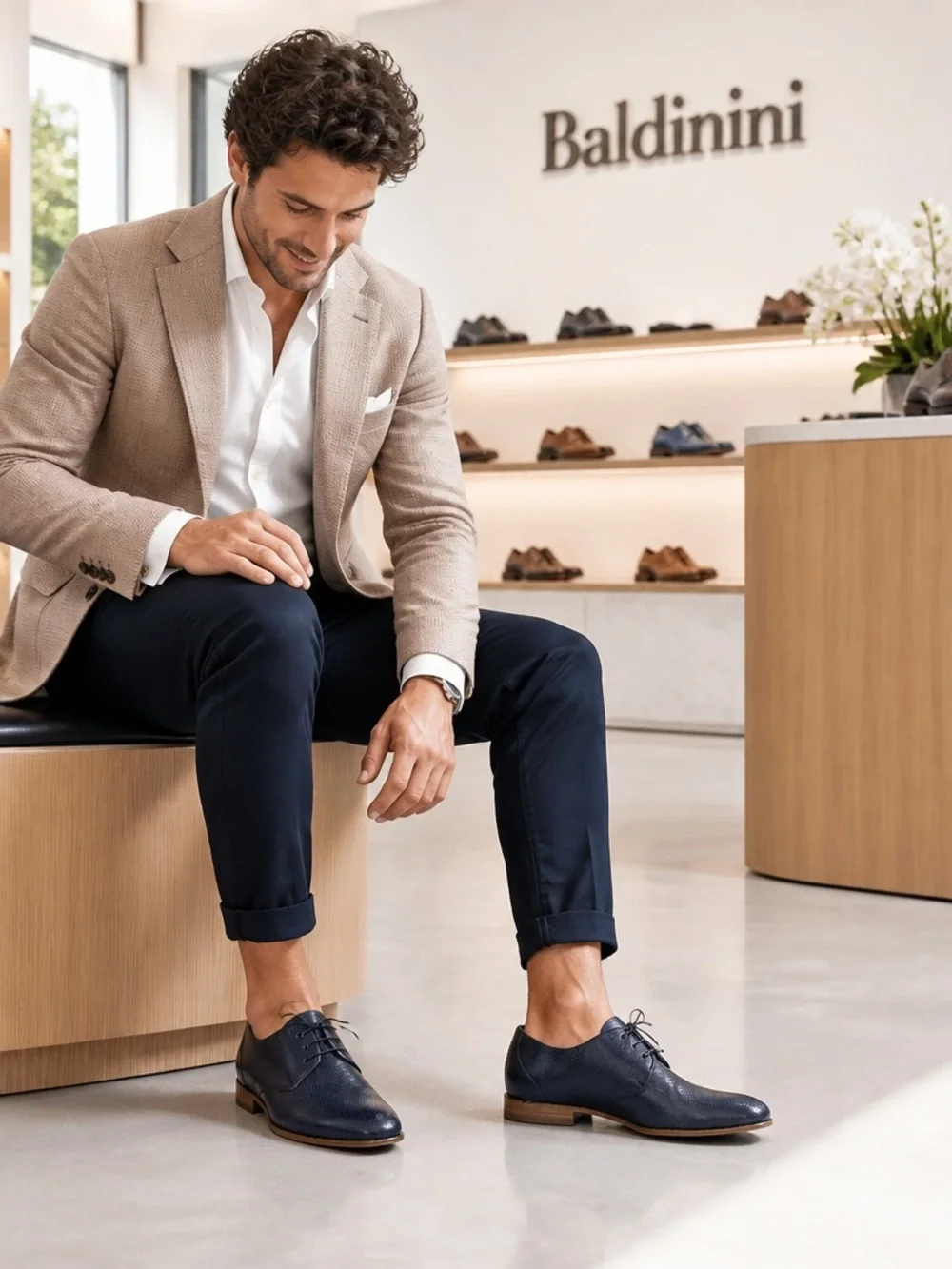 Baldinini Men’s Navy Perforated Soft Leather Comfort Derby Shoes